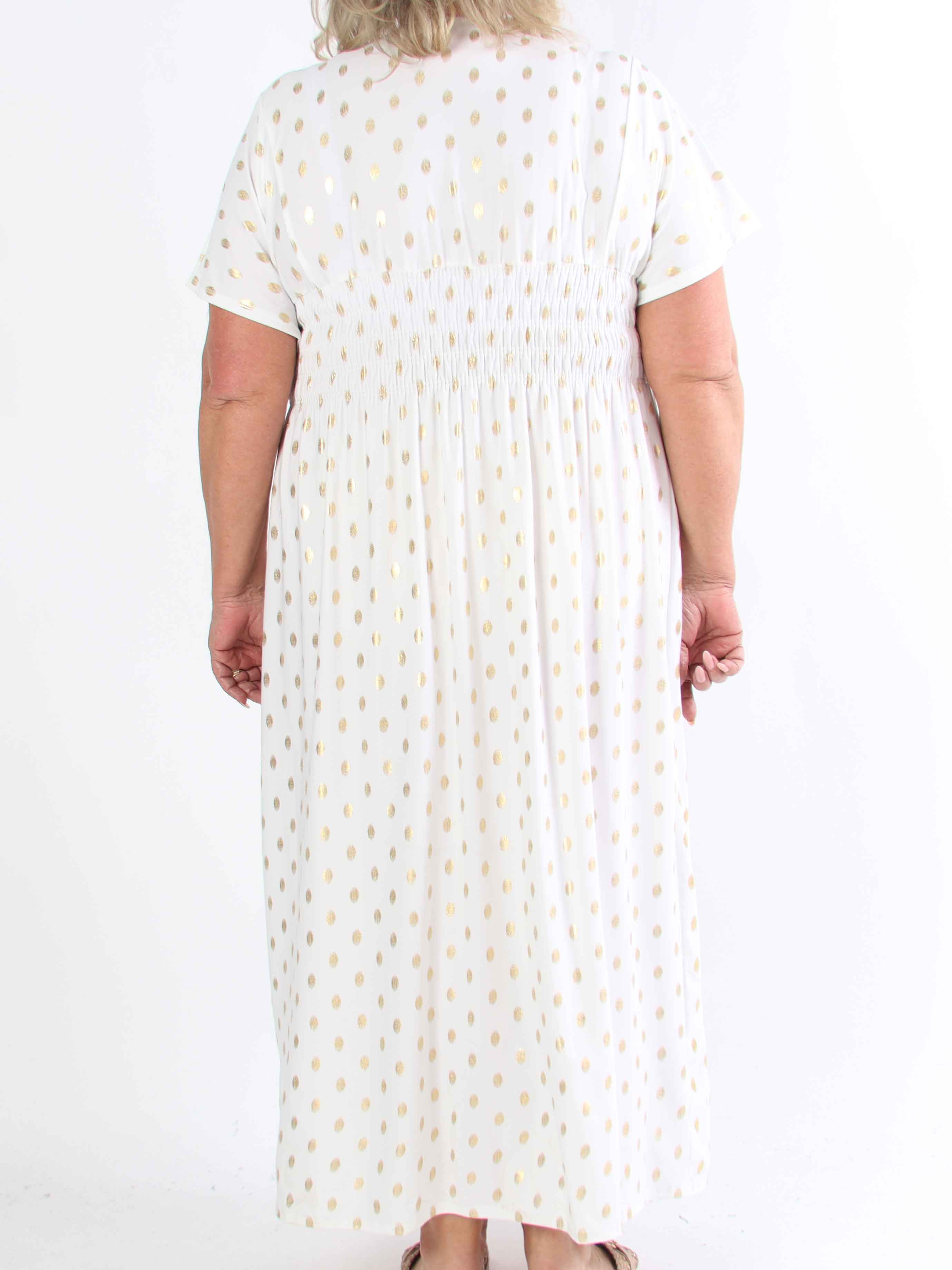 Pams Dot - Lång stretchig plus size-klänning med prickig detalj
